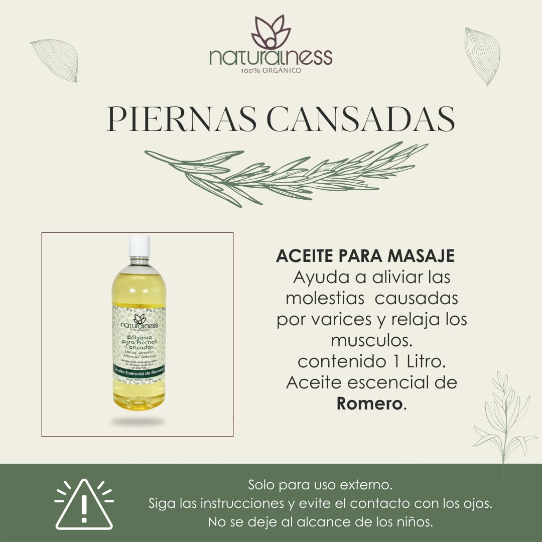 Aceite para Masaje Naturalness 1 Litro Bálsamo Profesional Romero árnica Mentol Alcanfor para Piernas Cansadas