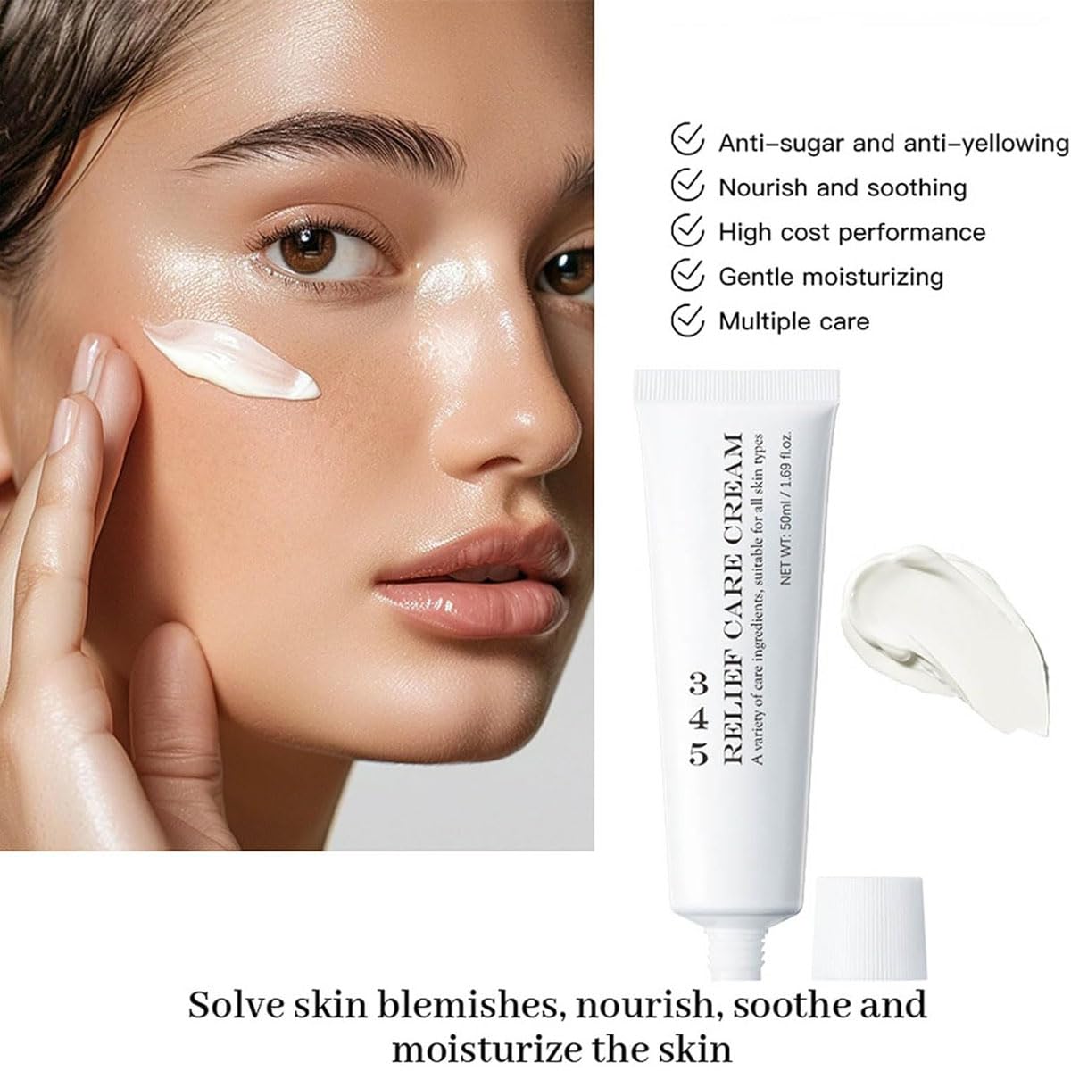 Crema Facial Reparadora Intensiva 345 Relief, Hidratante Calmante Coreana - 50ml (2 unidades) - ¡Recupera la salud y luminosidad de tu piel! - Cuidado facial de calidad con ingredientes naturales - ¡Atrévete a lucir radiante!