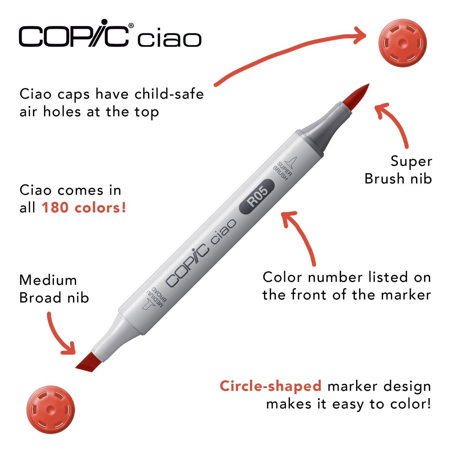 Copic Ciao, marcadores de Alcohol, 6 Colores de Doble Punta de Pincel para Adultos, marcadores de bocetos mezclables permanentes para Colorear Dibujo e ilustración artística, Juego de Colores