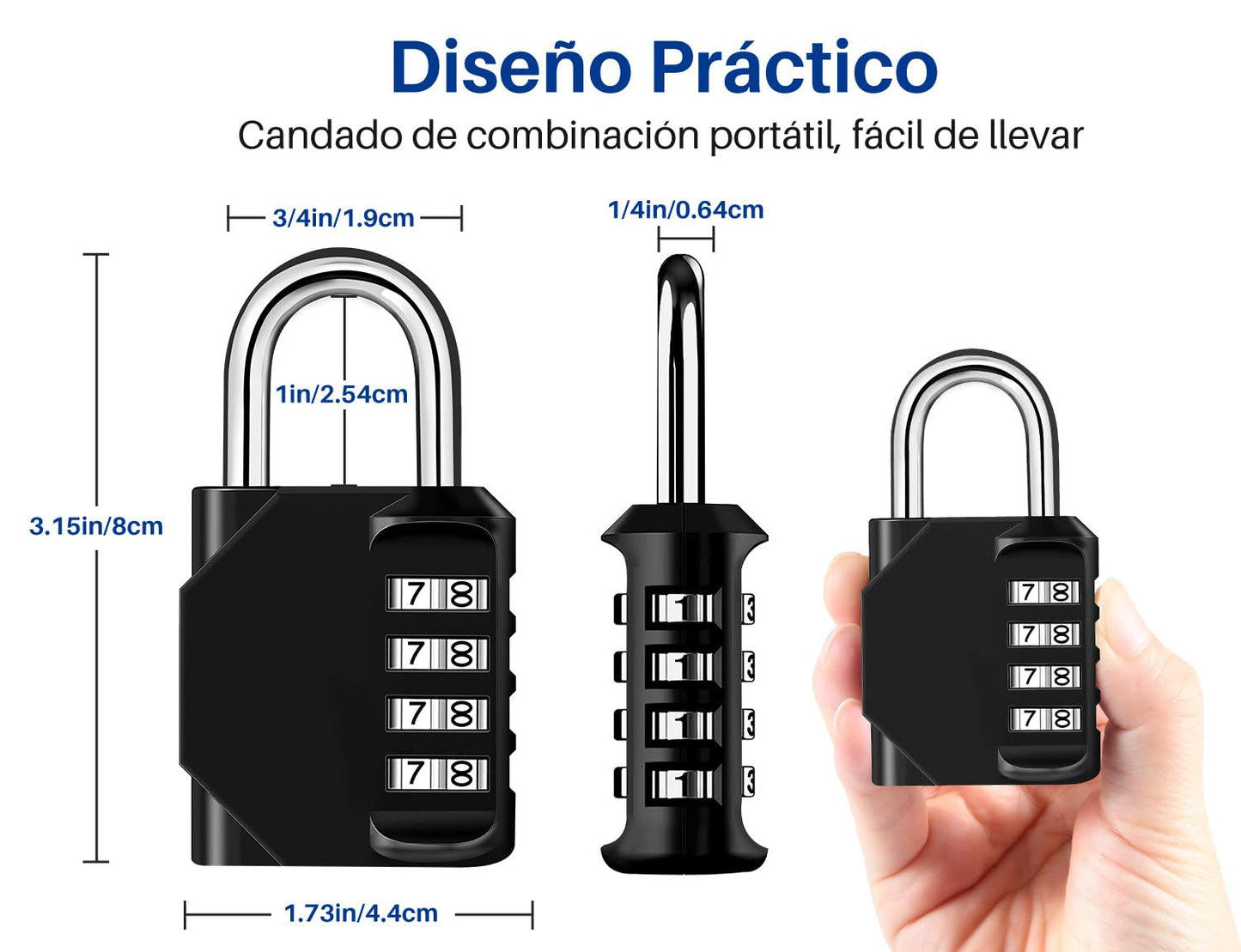 Candados de Combinación 4 Dígitos Mythco Azul y Negro Impermeables para Armario del Gimnasio