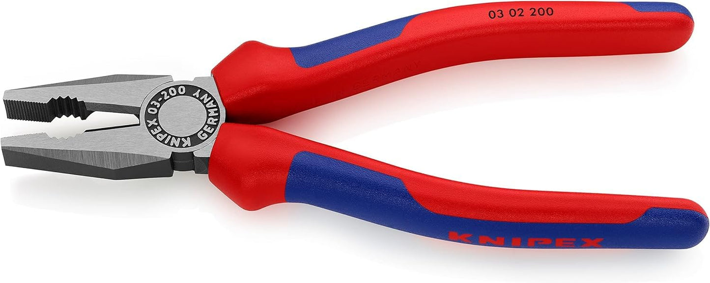 Knipex 03 02 200 SB Alicate Universal Atramentado con Fundas en Dos Componentes, color Negro, 200 mm