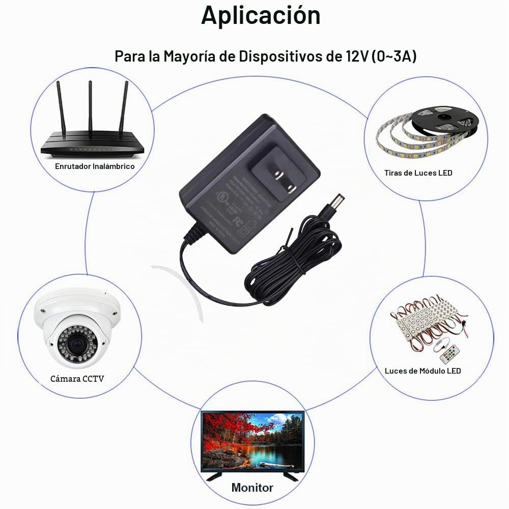 Fuente de Alimentación YUNBO 12V 3A con Certificación UL