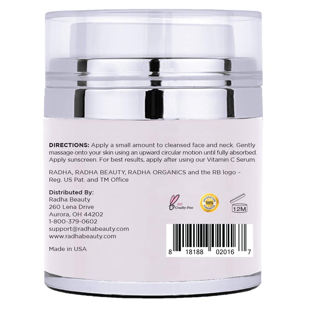 Radha Beauty Retinol Moisturizer Miracle Cream for Face - with Retinol, Hyaluronic Acid, Vitamin E and Green Tea. Best Night and Day Moisturizing Cream 1.7 fl oz.