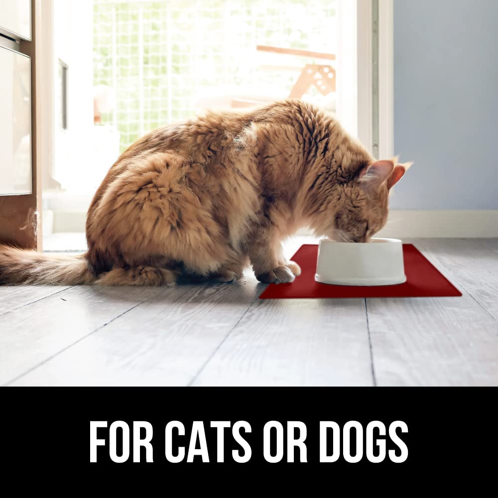 Gorilla Grip 100% Impermeable con Borde Elevado, Alfombrilla de alimentación de Silicona para Mascotas, sin BPA, Las Alfombrillas para Comida para Perros y Gatos contienen derrames, 18.5x11.5 Red