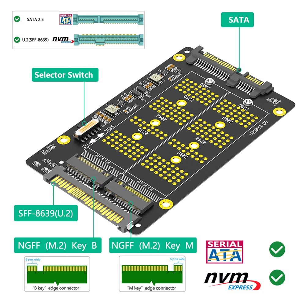 Adaptador Combo SSD OTDOGUO 2 en 1 M.2 NGFF NVME PCI-E a U.2 SFF-8639 y M.2 NGFF