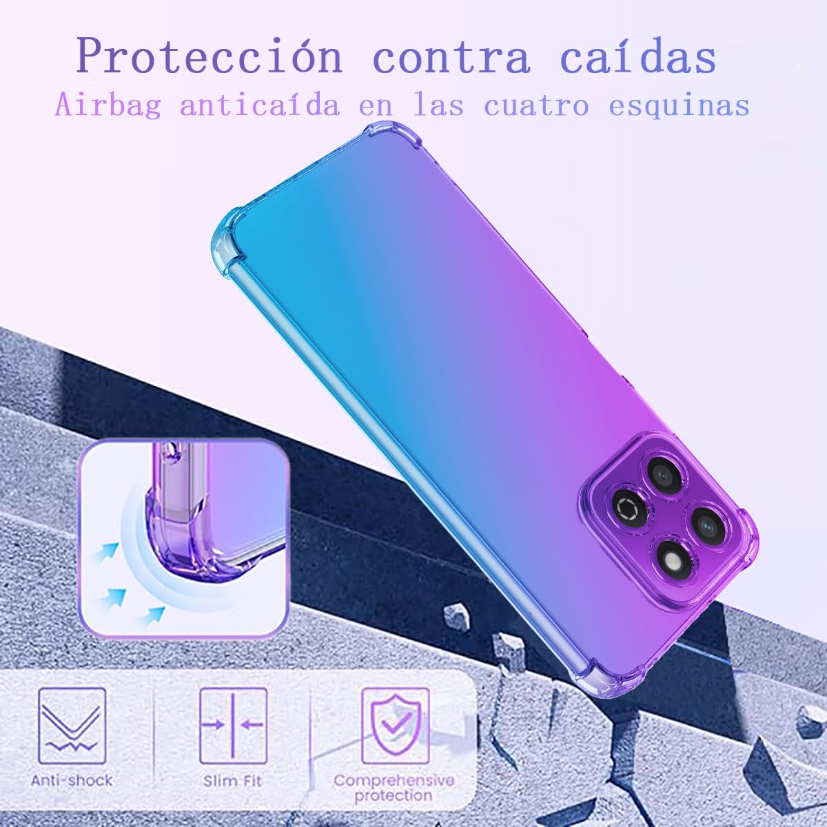DABUNA Funda para Honor X7c Case,Transparente Colores Degradados Protectora de Cámara Anticaída Carcasa Bumper(Púrpura Azul)