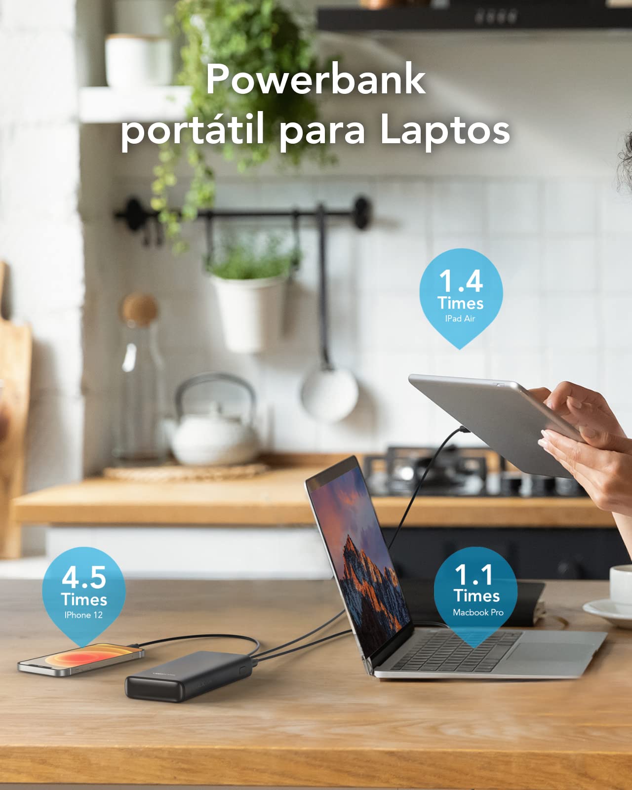 Banco de Energía de 65 W,Power Bank para Lapto 23800 mAh,Cargador de Batería de Energía USB C, Pila portatil,Compatible con Tabletas Laptos iPhone 16 Pro MAX 15 14 iPad Xiaomi 15 Ultra 4 Galaxy S25