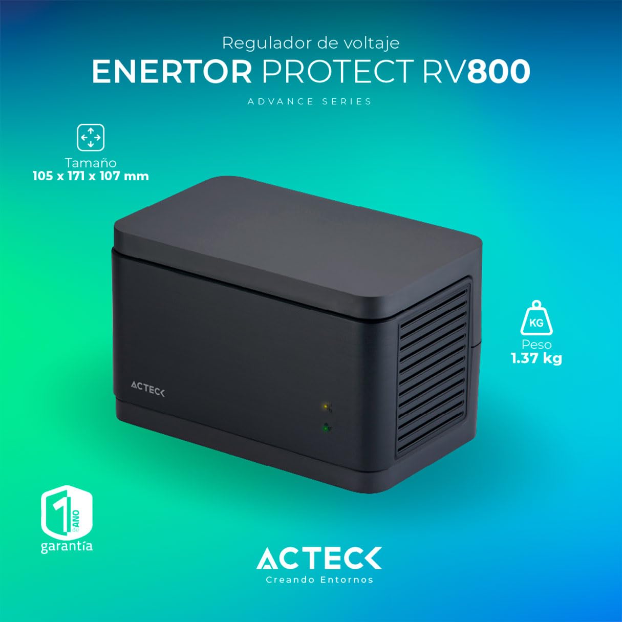 Regulador de Voltaje Acteck LED 800VA 8 Contactos