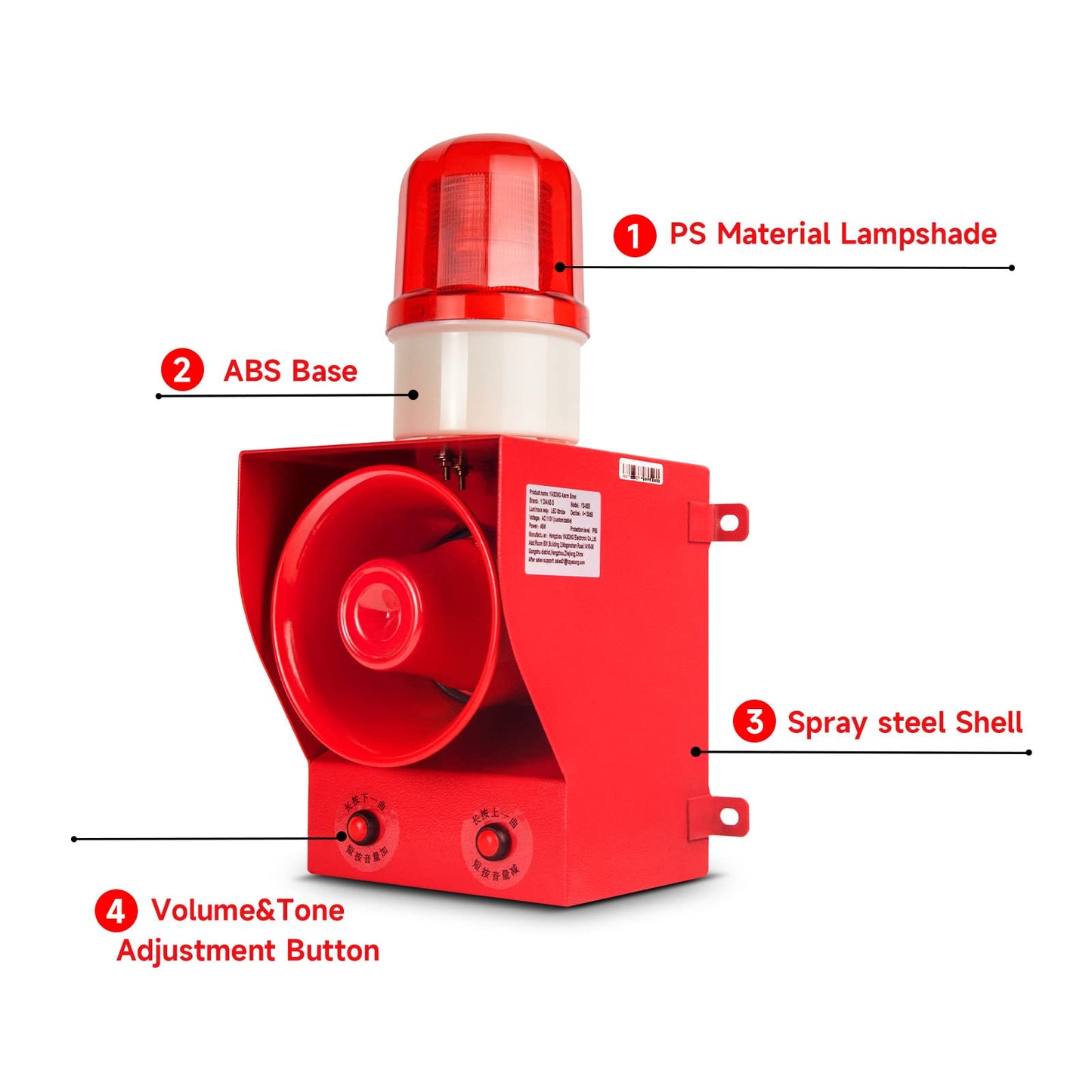 Alarma de Sirena YASONG 130dB Regulable para Entornos Ruidosos e Incendios