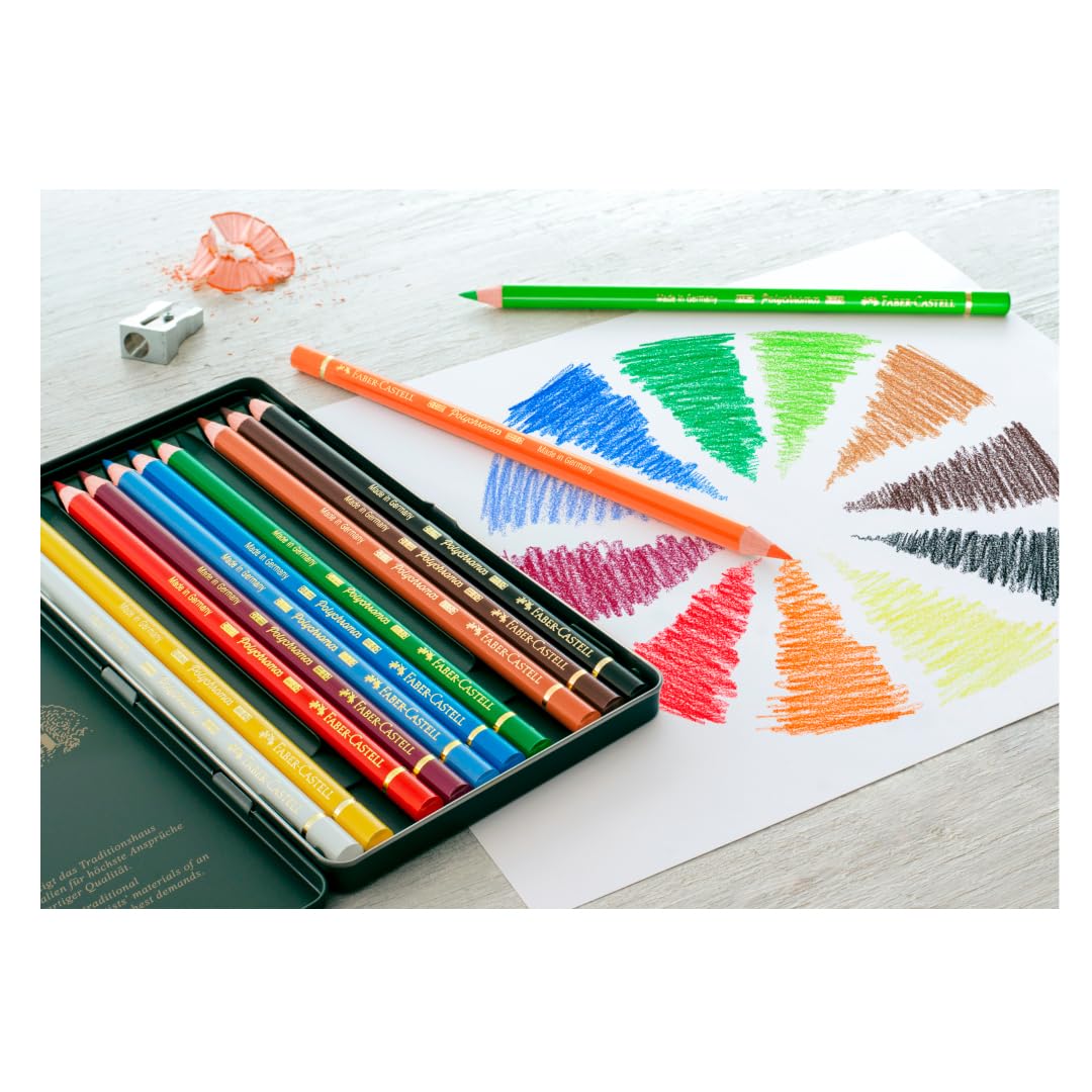 Faber-Castell Polychromos Profesionales para Arte con 12 distintos Colores, set colores de calidad profesional, diseñado para ofrecer a los artistas y aficionados una herramienta de dibujo excepcional