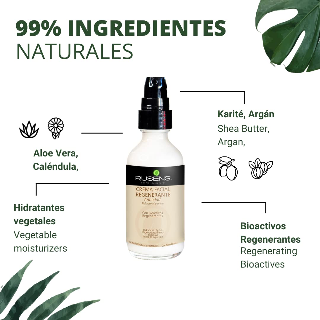 Crema Facial Rusens Natural Regenerante para Piel Normal a Mixta
