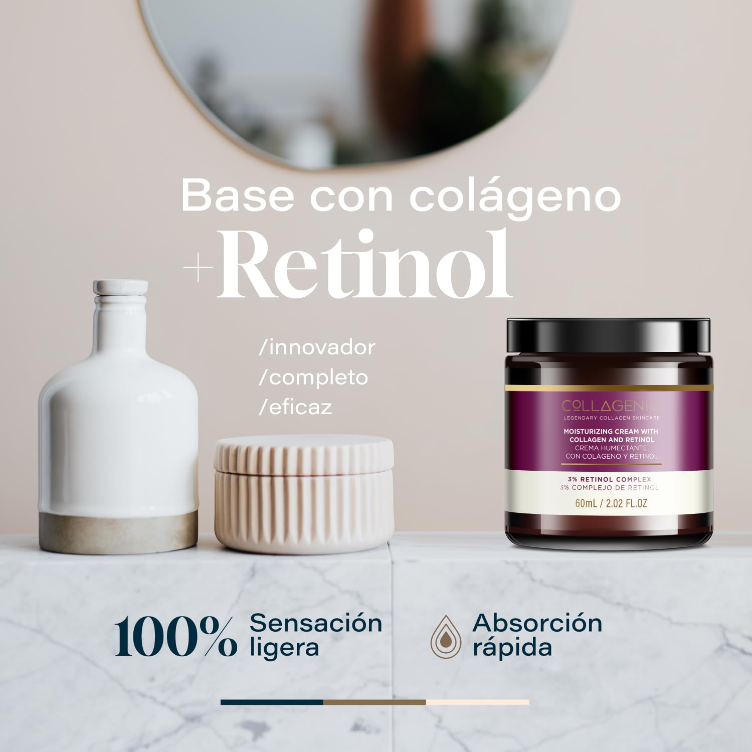 Collagenic | Crema Antiarrugas 2 en 1 | Retinol y Colágeno Hidrolizado 60 ml | Crema Humectante facial| Disminuir líneas de expresión | Hidratante ligero