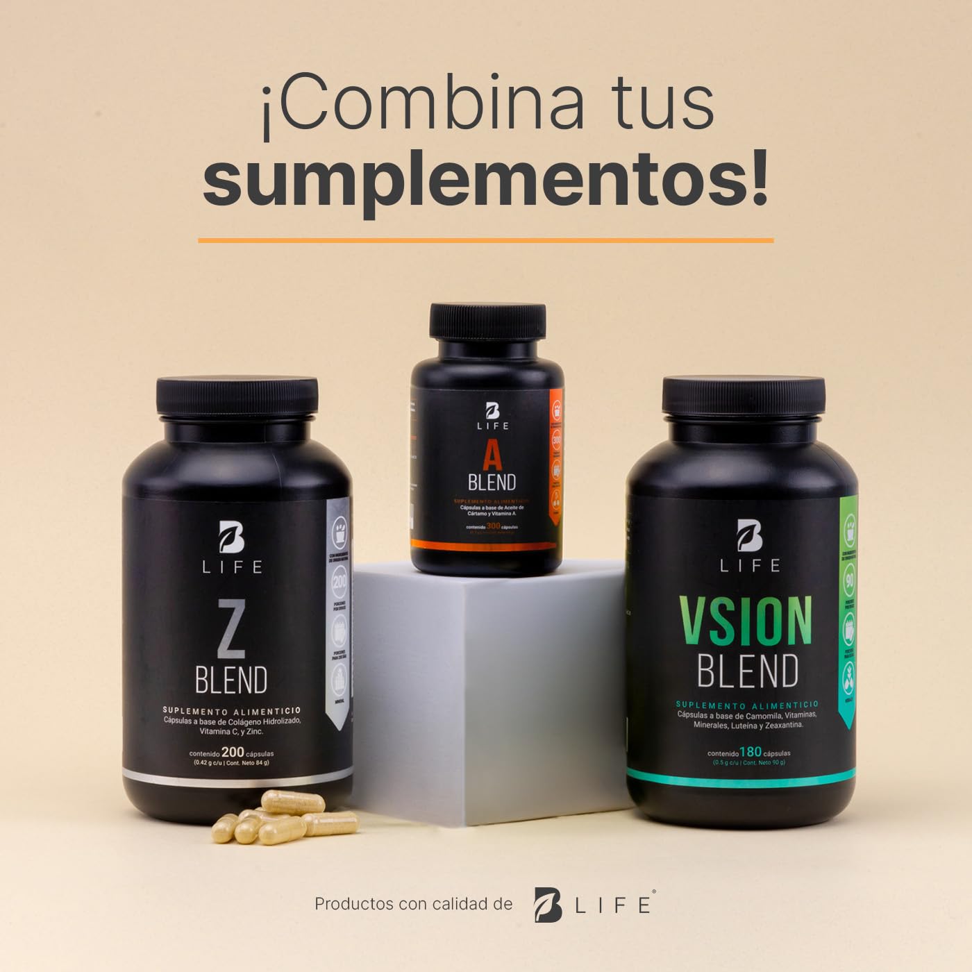 Camomila, Luteína y Zeaxantina de 180 Cápsulas 1000 mg por porción. Vitamina A, C, E y Zinc, Cobre. Ingredientes naturales. Vsion Blend B Life.
