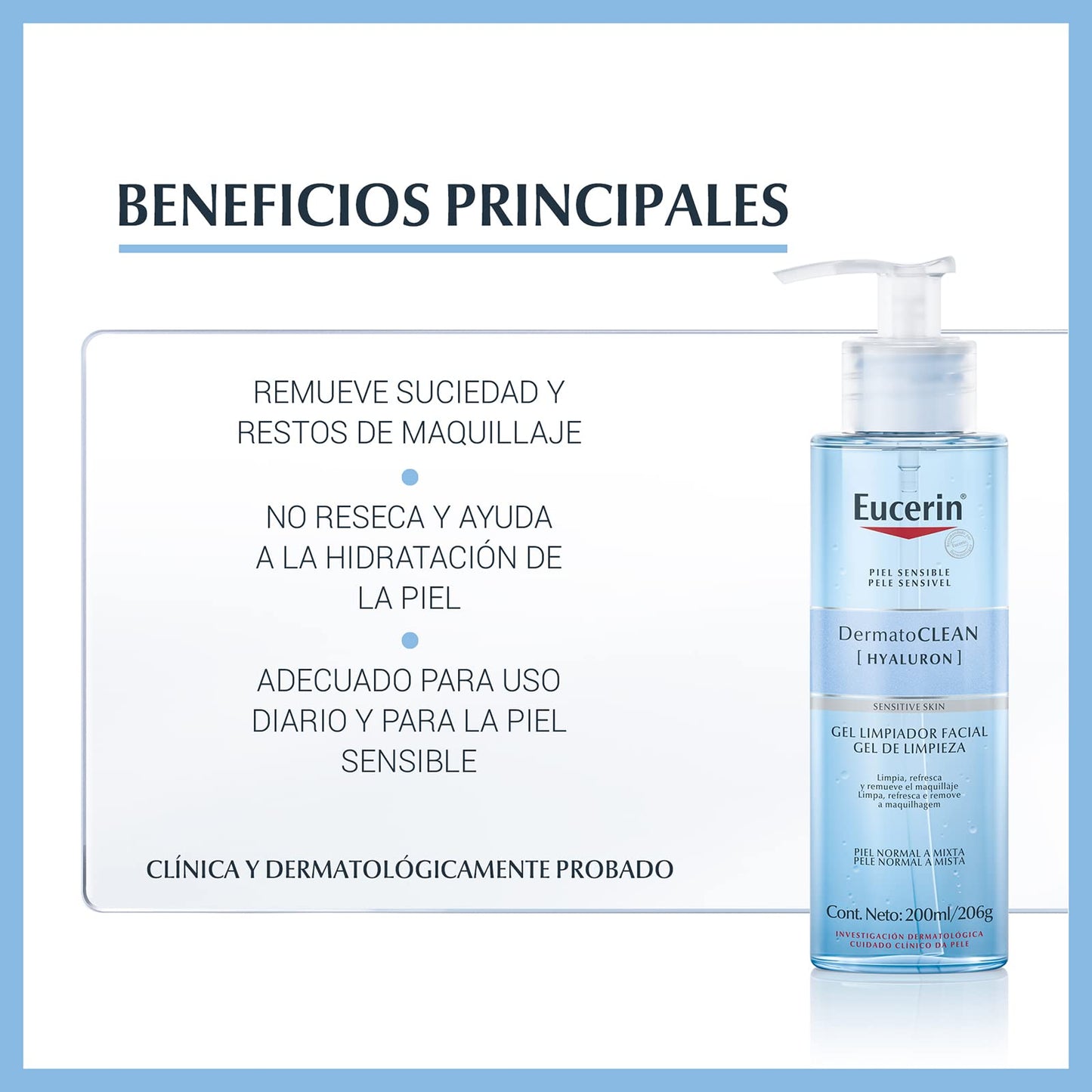 Eucerin Protector solar facial efecto mate toque seco Oil Control, 50 ml + Gel Limpiador Facial DermatoClean para piel normal a mixta, 200ml, empaque puede variar