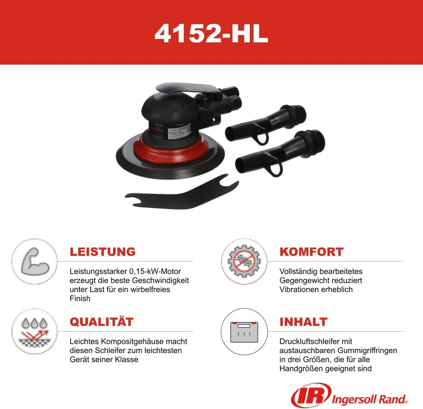 Ingersoll Rand 4152-HL Lijadora de aire orbital aleatoria de 6", órbita de 3/32", gancho y bucle, 12000 RPM, 0.2HP.