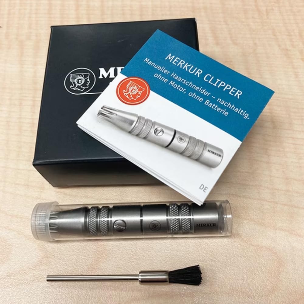 MERKUR - Cortapelos para nariz y orejas, herramienta segura para depilación para hombres y mujeres, mecanismo de giro y corte, clip de acero inoxidable, fácil de limpiar, sin pilas
