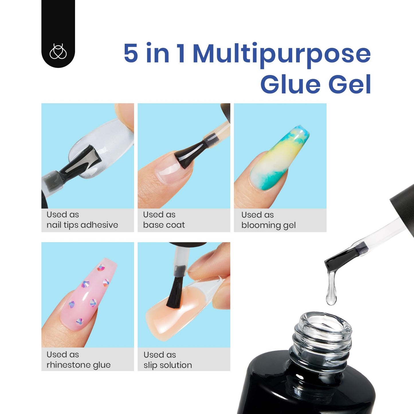 Beetles Kit de uñas de gel fácil juego de extensión de uñas, 500 piezas preformadas de gel suave de almendra mediana con base de gel de pegamento multiusos 5 en 1, lámpara de uñas LED UV para arte de uñas, regalos para el hogar para niñas