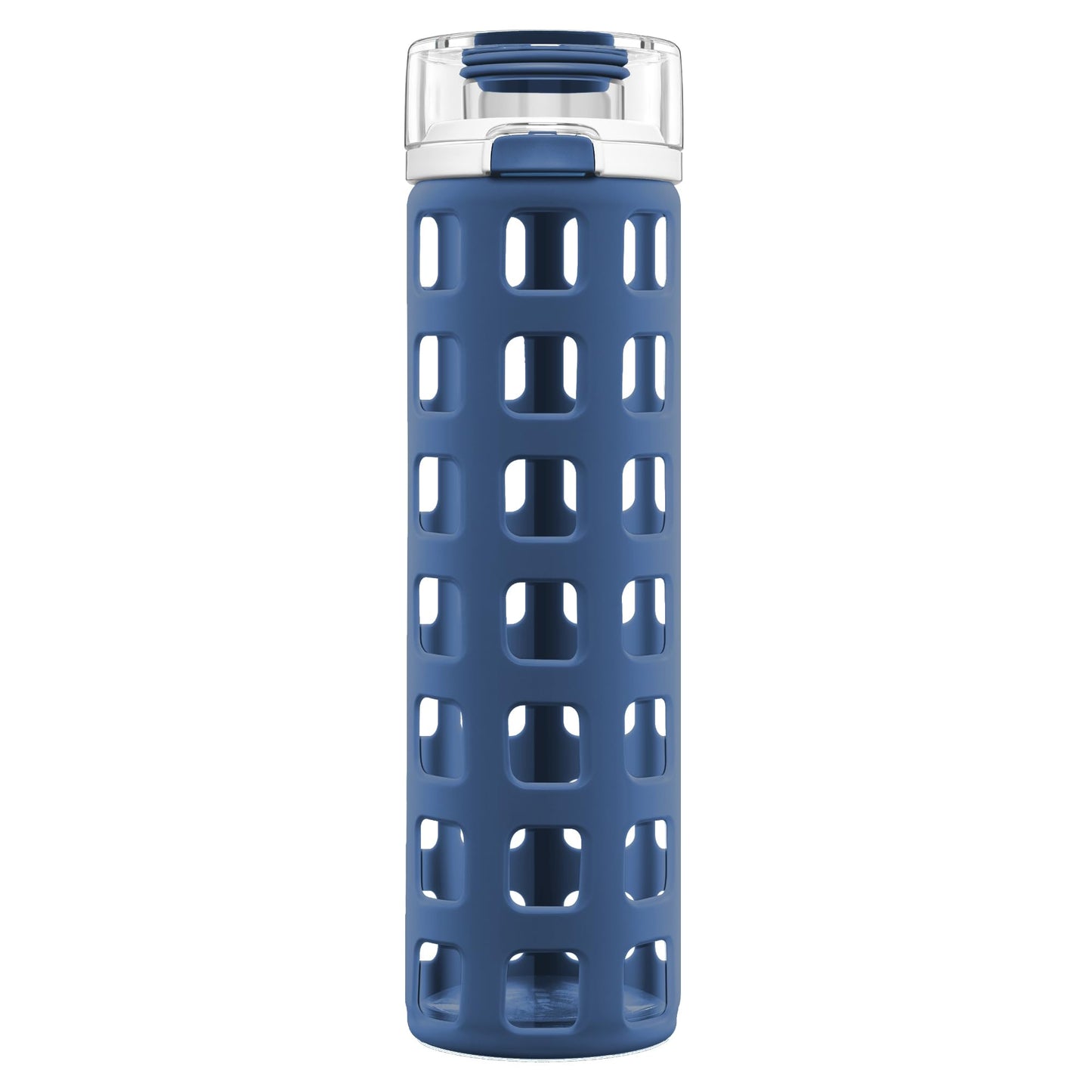 Ello Syndicate Botella de agua de vidrio con tapa abatible de un solo toque, azul intenso, 20 onzas