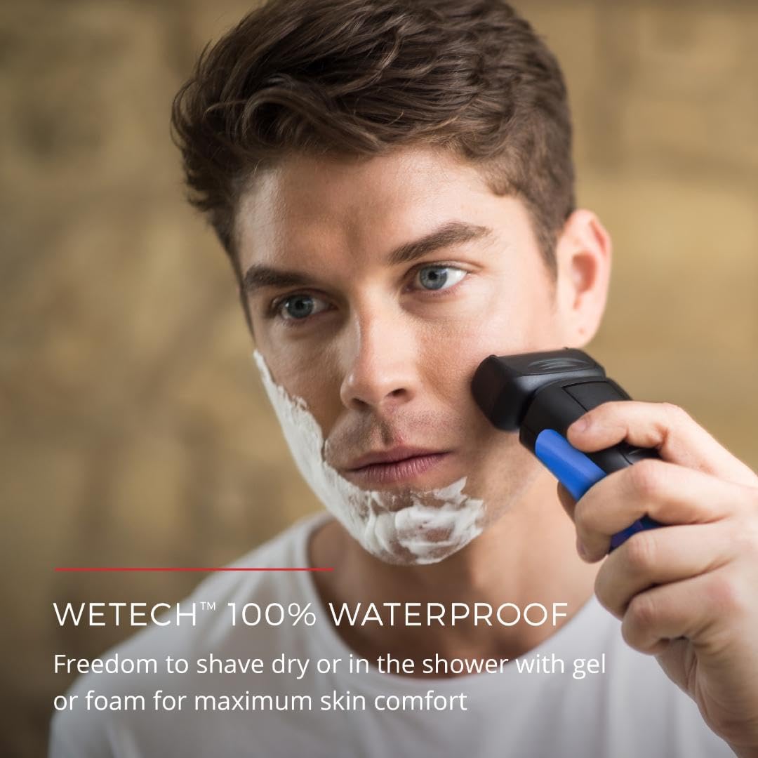 Afeitadora Eléctrica Remington Serie Comfort Azul con Recortadora Emergente para Hombre