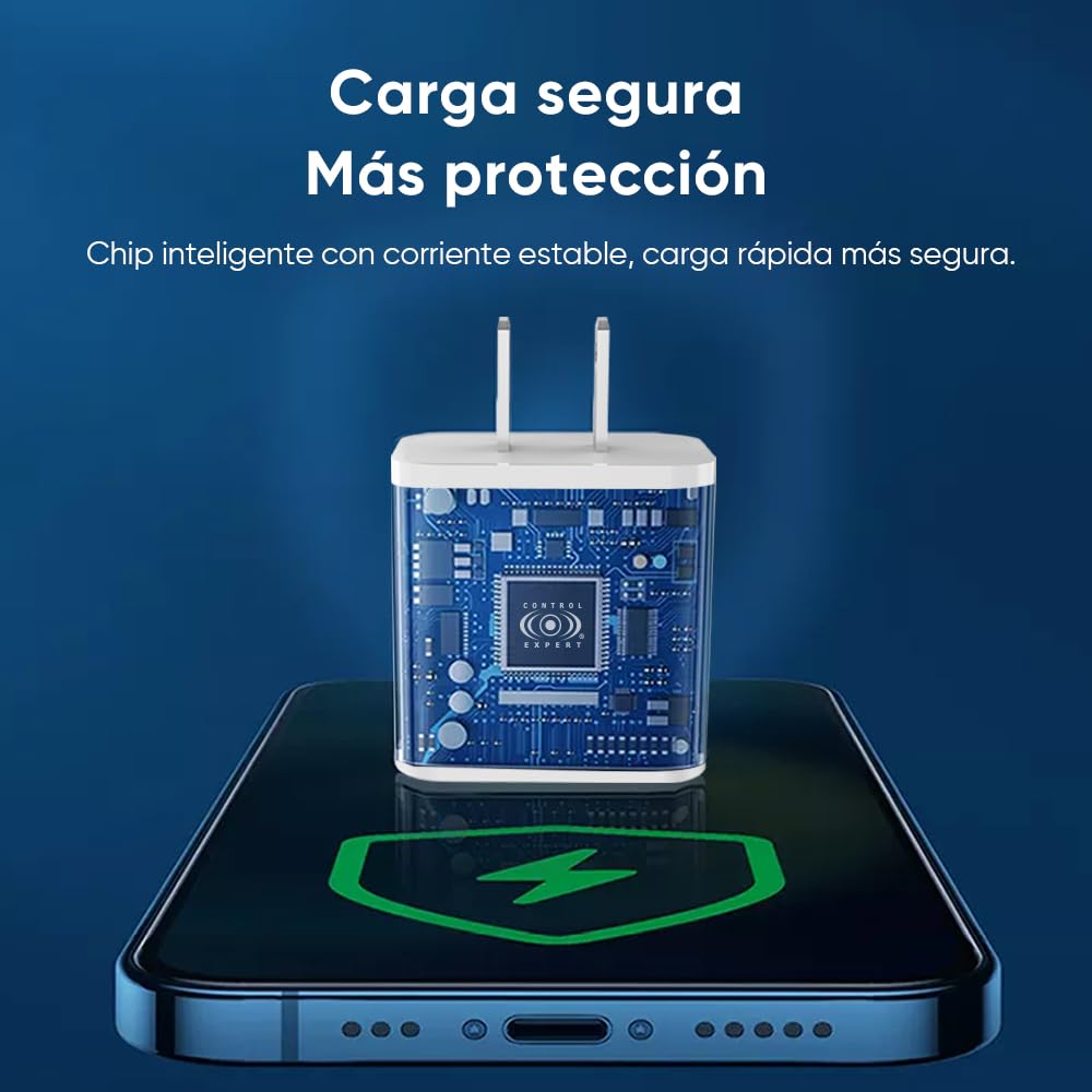 CONTROL EXPERT Cargador USB C 20W Portátil 5V 3A Carga Rápida (Negro)
