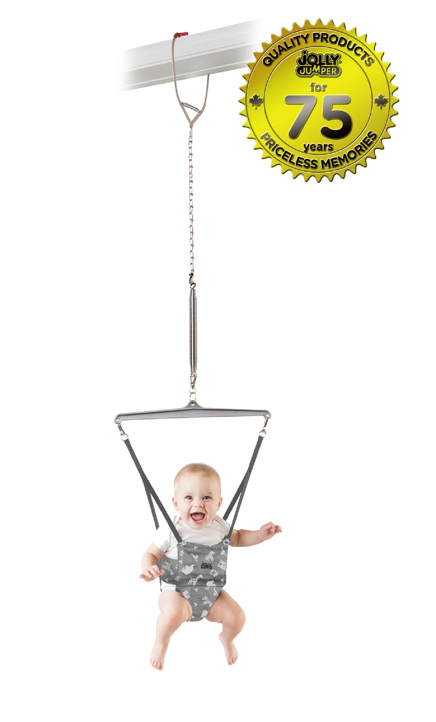 Jolly Jumper *Iconic* – Nuevo sillín Safari gris – El ejercitador original para bebé. Trusted by Parents and Loved by Babies durante más de 75 años
