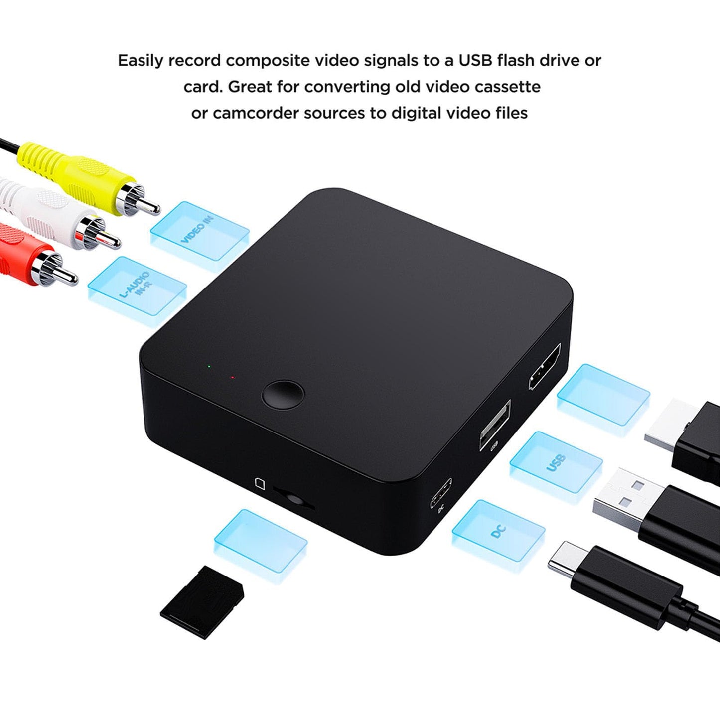 Grabadora AV VHS Hi8 VCR DVR DVD, Convierte Vídeo Analógico a Formato Digital con unClic, Comparte Archivos Directamente, Grabadora Convertidora de Vídeo Compuestoa MP4