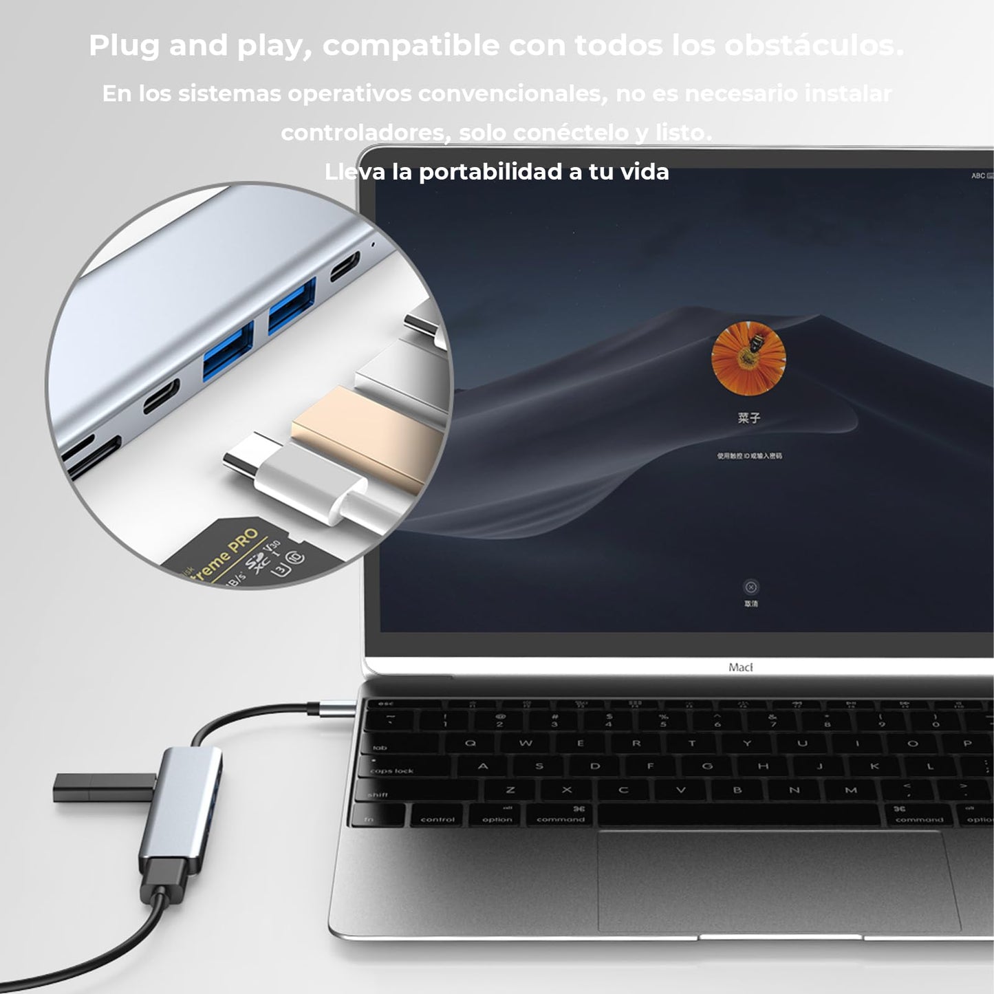 Adaptador USB C WULAR HUB 7 en 1 Gris HDMI 4K para MacBook y DELL