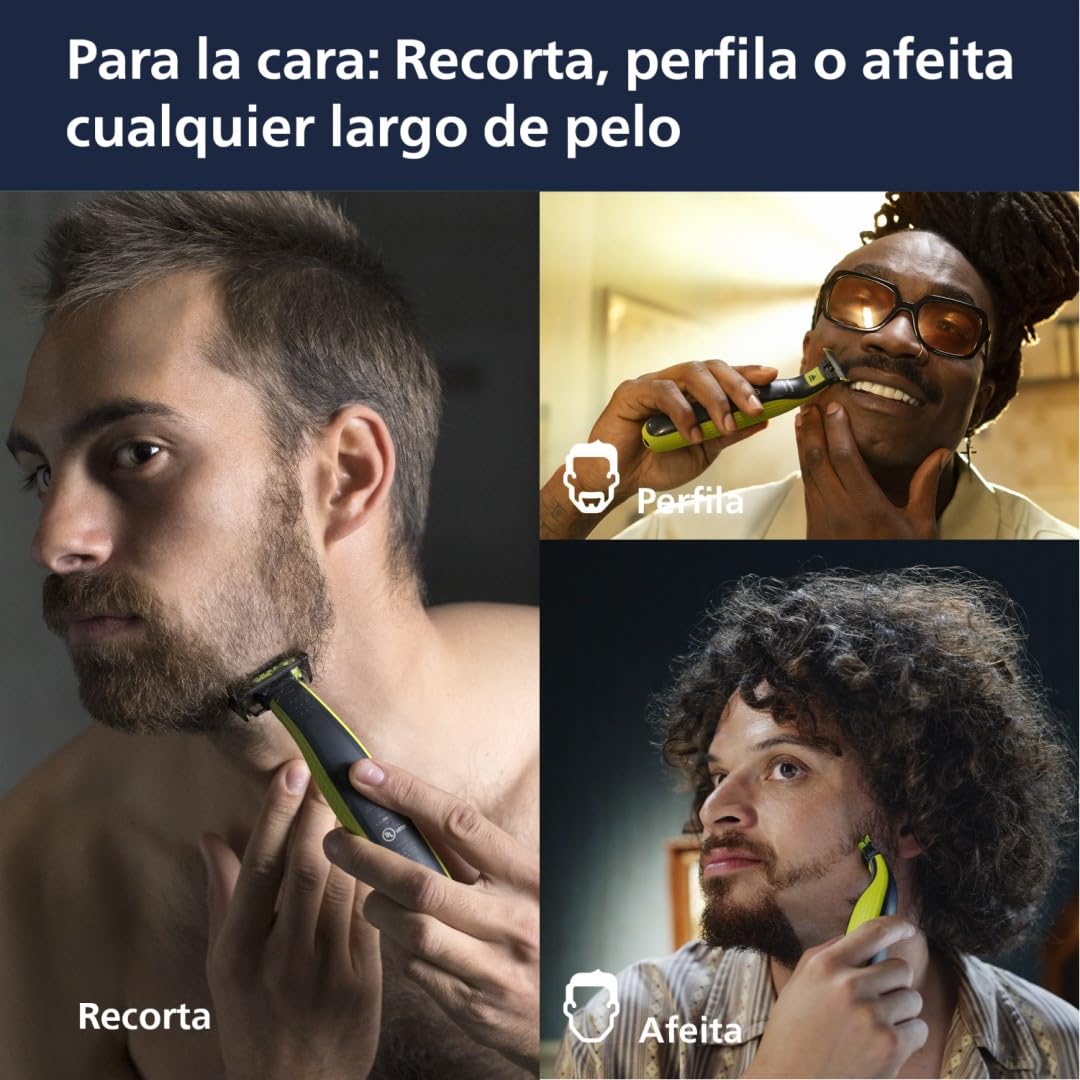 Philips OneBlade Recortadora y Afeitadora Eléctrica Face & Body 3 peines guía, 2 peines para cuerpo, QP2824/10