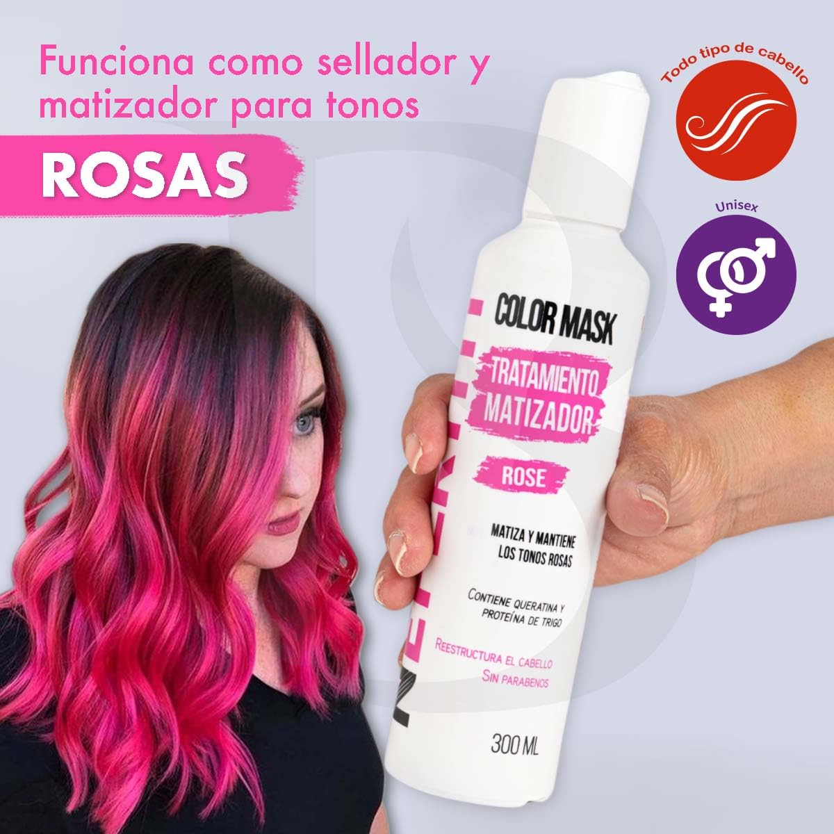 Tratamiento Capilar Nefertiti Rosa Con Keratina y Proteína De Trigo Sin Parabenos