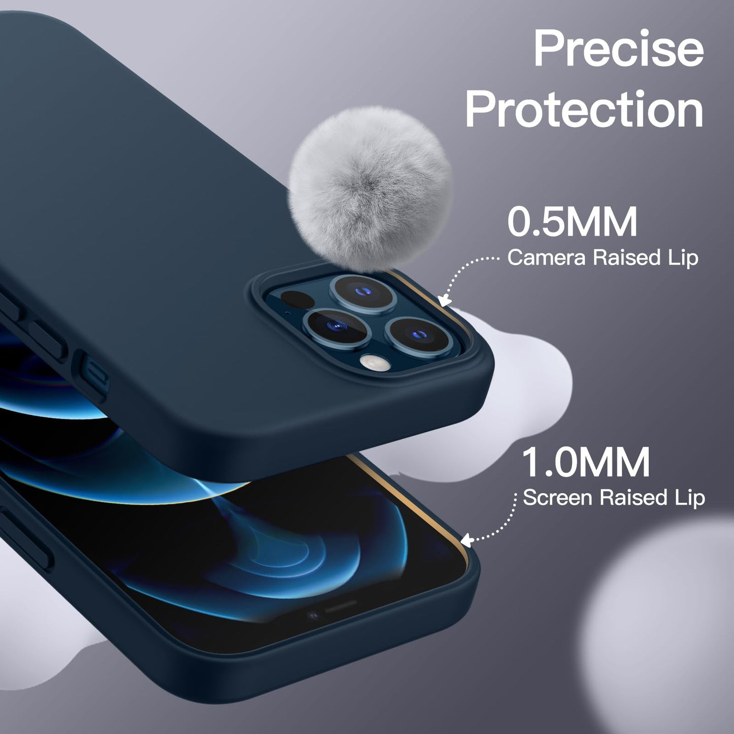 JETech Funda Silicona para iPhone 12 Pro MAX 6.7 Pulgadas, Protectora de Cuerpo Completo con Tacto Suave y Sedoso, Antigolpes Carcasa con Forro de Microfibra (Marino)