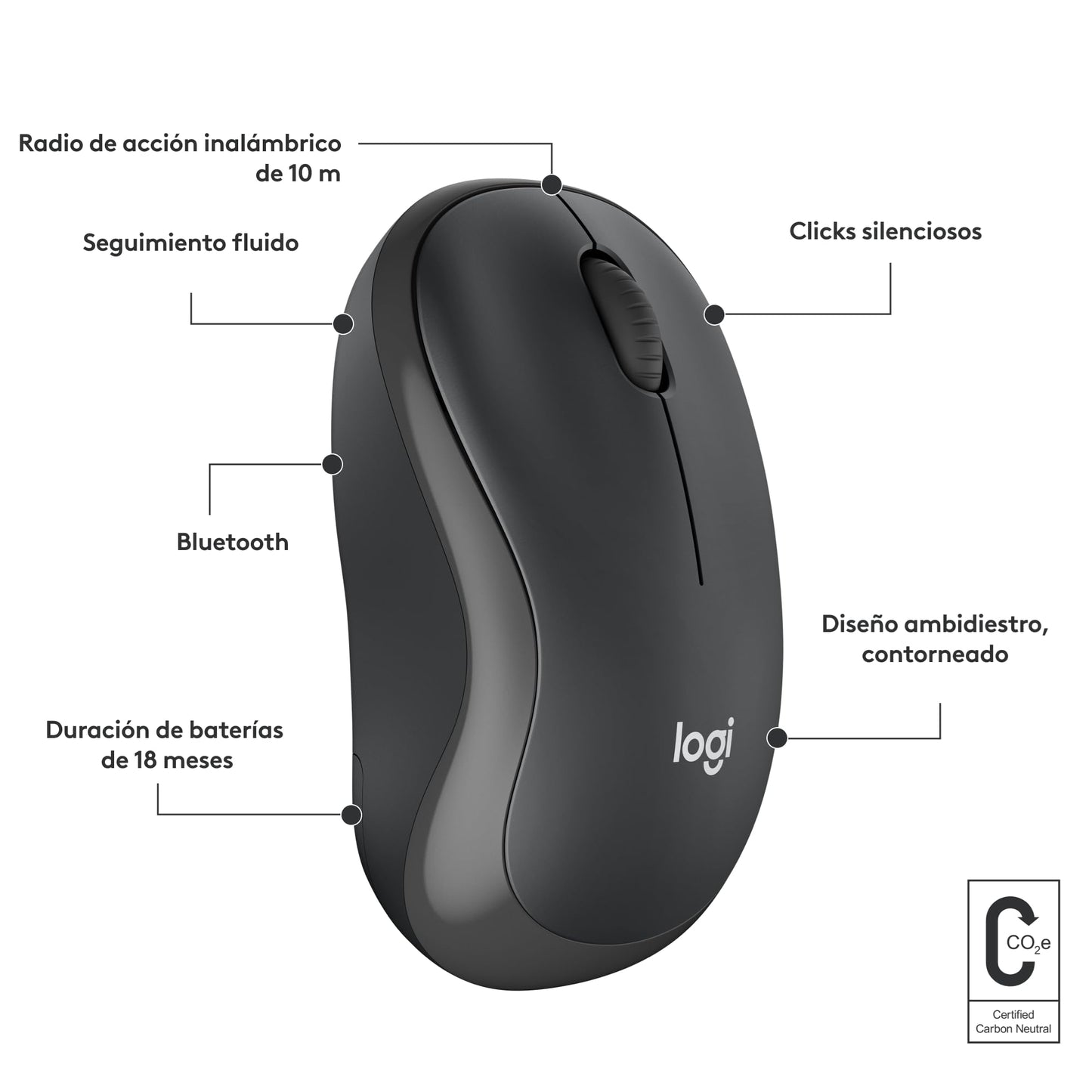 Logitech Mouse Bluetooth silencioso M240, inalámbrico, Compacto, portátil, Seguimiento Suave, batería 18 Meses, Windows, macOS, ChromeOS, Compatible con PC, Mac, laptops, Tablets - Negro