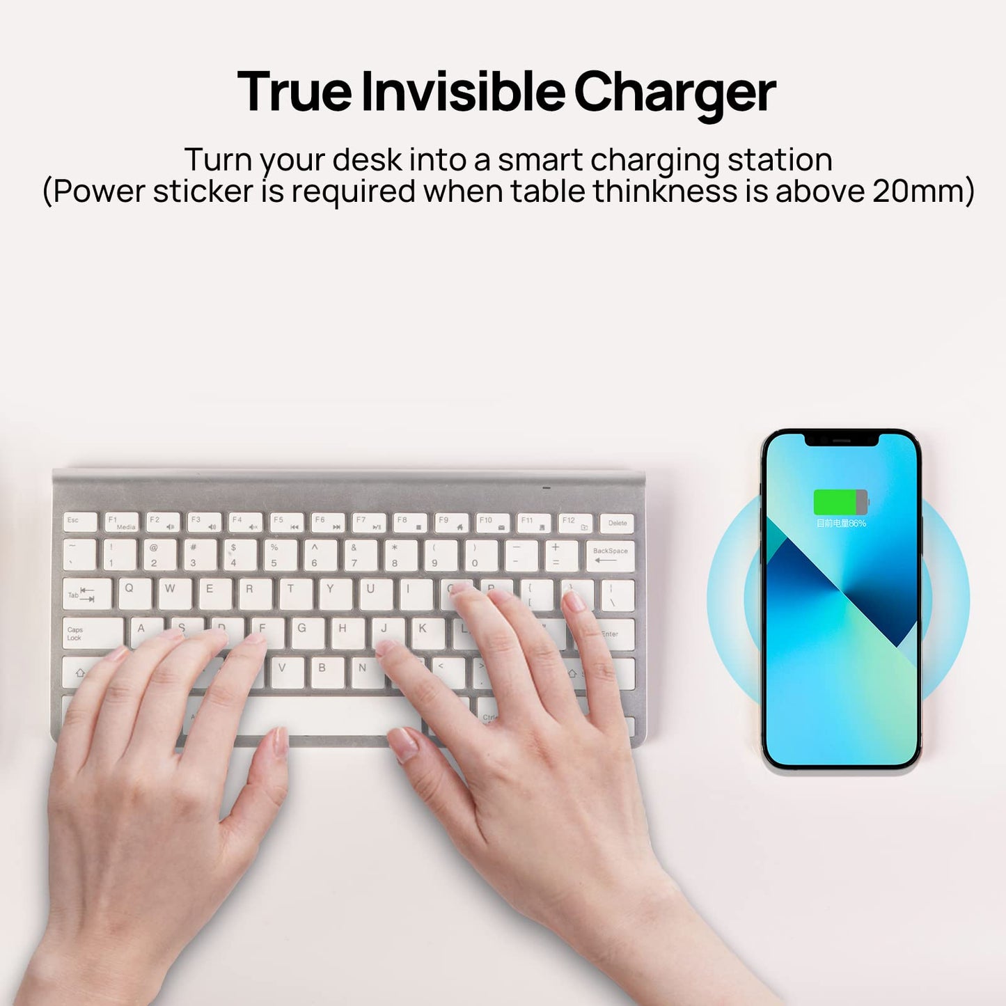 KPON Cargador Inalámbrico Invisible Cargador Bajo Mesa de 30mm - Mueble Escritorio Mesilla de Noche Estación de Carga Inalámbrica para iPhone 16/15/14/13/12/11/X (con Adaptador QC)