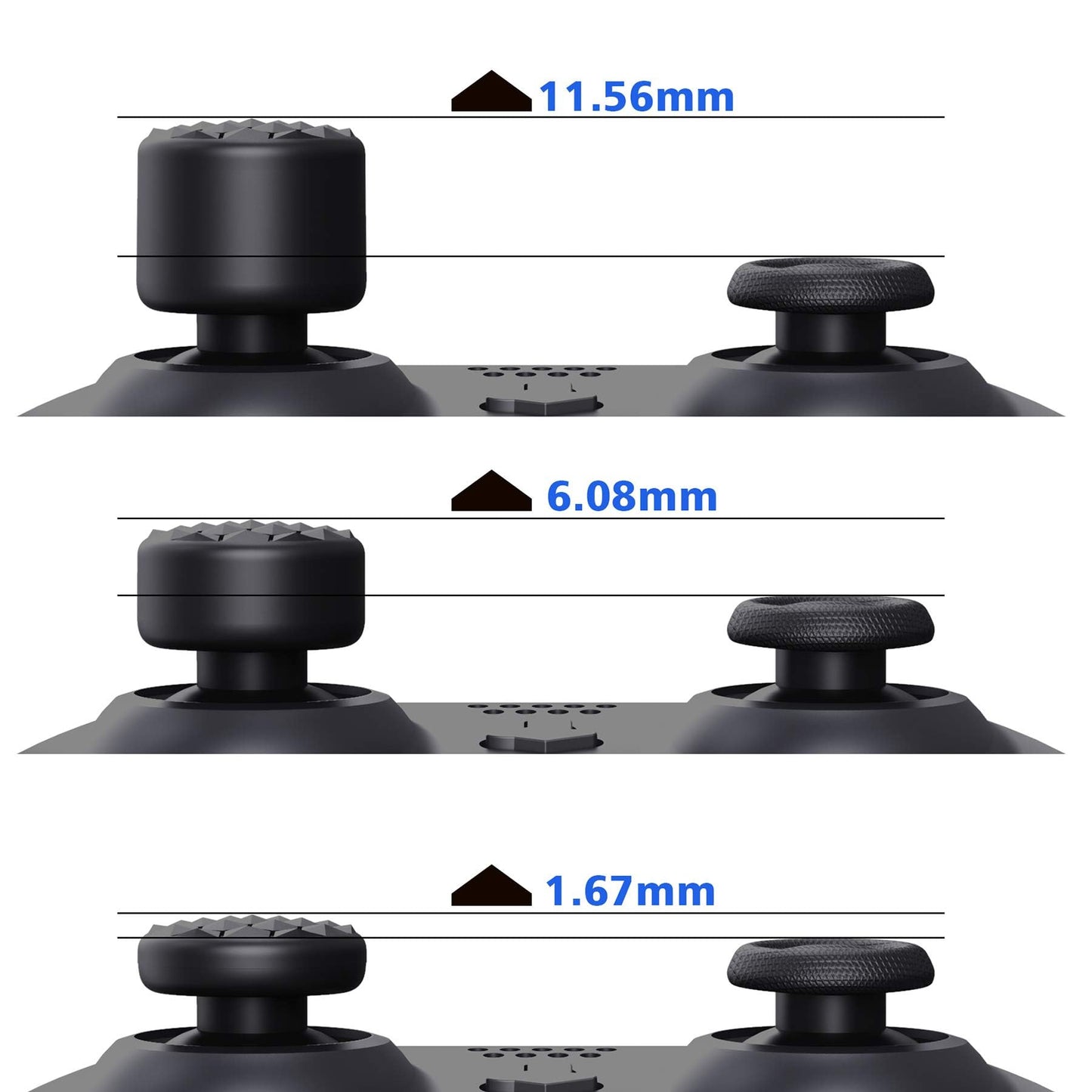 Agarres para el Pulgar PlayVital Negro con 3 Alturas de Convexo y Cóncavo para PS5 PS4 Xbox Series X/S One Switch Pro