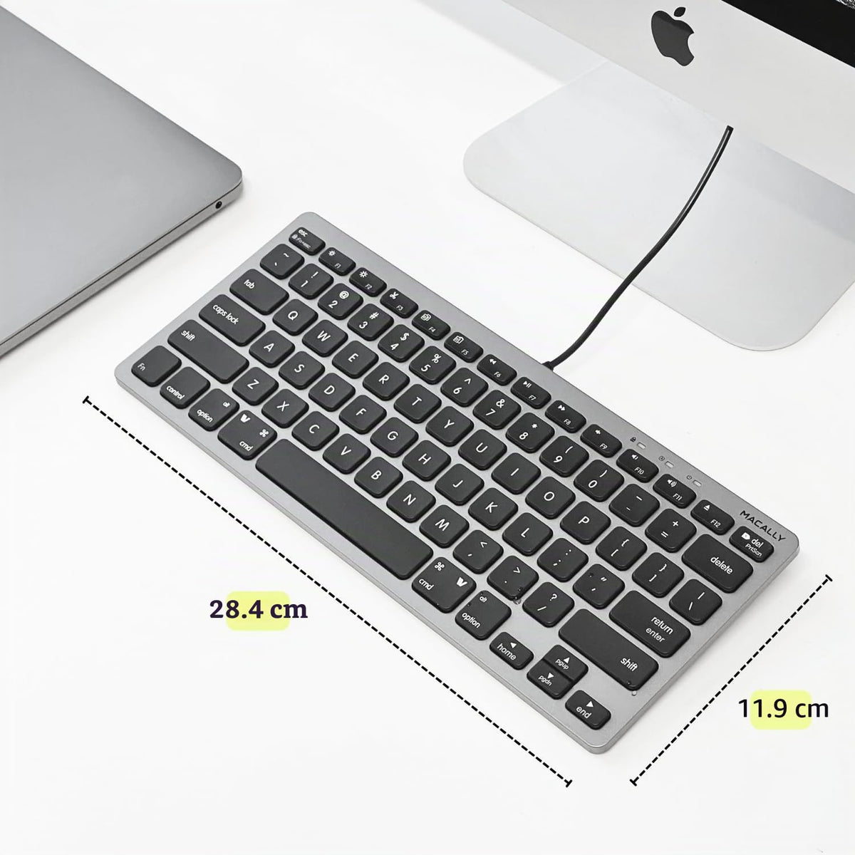 Teclado Compacto USB Macally Blanco con 78 Teclas de Tijera y 13 Accesos Directos para Mac y Windows
