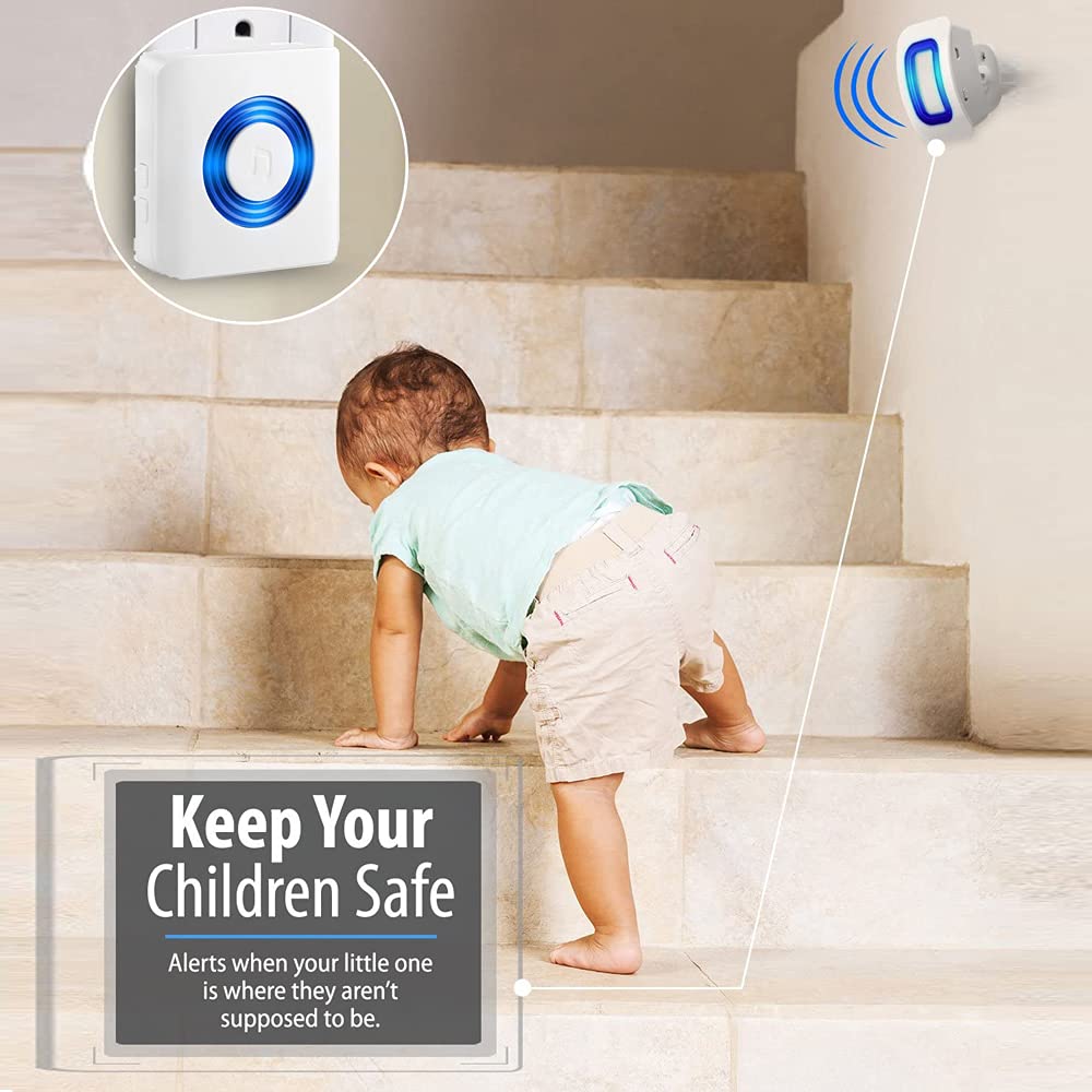 Alarma inalámbrica con sensor de movimiento para interiores, alarma de cama y prevención de caídas para ancianos/pacientes de demencia/niños (2 detector de movimiento + 1 receptor)
