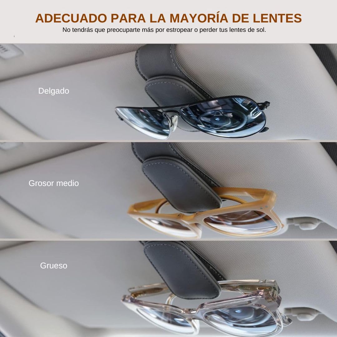 Timotech Soporte para Gafas de Sol, Soporte Magnético de Cuero para Lentes de Sol, Porta Lentes para Auto, Accesorios para Interior de Carro, Clip para Colgar Lentes para Automóvil (Negro)