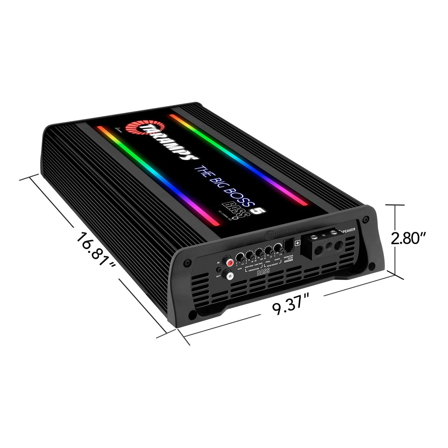 Amplificador Digital Monobloque Taramps Negro de 5000 Vatios Rms con Efectos RGB para Sistema de Audio de Coche