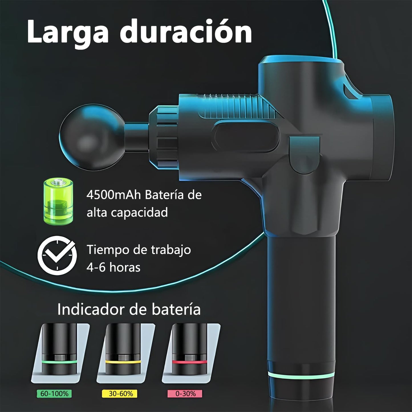 Pistola de Masaje Muscular,Masaje Eléctrico de Mano,30 Velocidades Ajustables,Masajeador Muscular de Tejido Profundo para Aliviar el Dolor,Masajeador de Espalda para Hombros,Cuello
