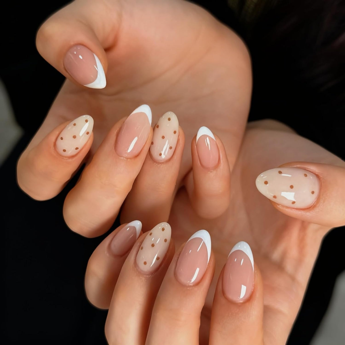 Uñas Postizas de Cortas Largas de Francesa, Adhesivas Uñas Press on Nails de Cobertura Completa, Uñas Falsas Decoradas Acrílico Natural para Mujeres y Niñas (K, 1ml)