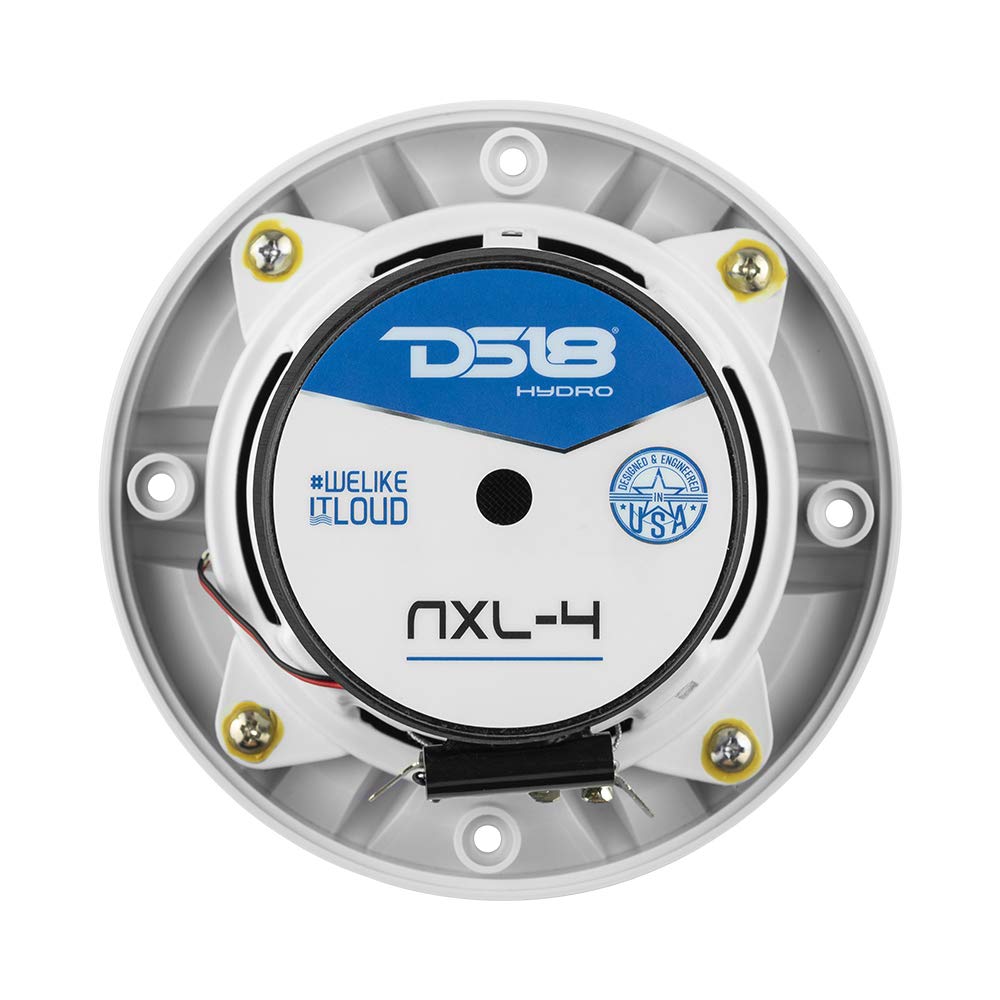 DS18 MP4/WH - Altavoz Marino Blanco - 4 Pulgadas, 2 vías, 150 W máximo, 100% Estable a los Rayos UV, IPX5 Marino, 4 ohmios - para Todos los Elementos, UTV, ATV y Jeep (2 Altavoces)