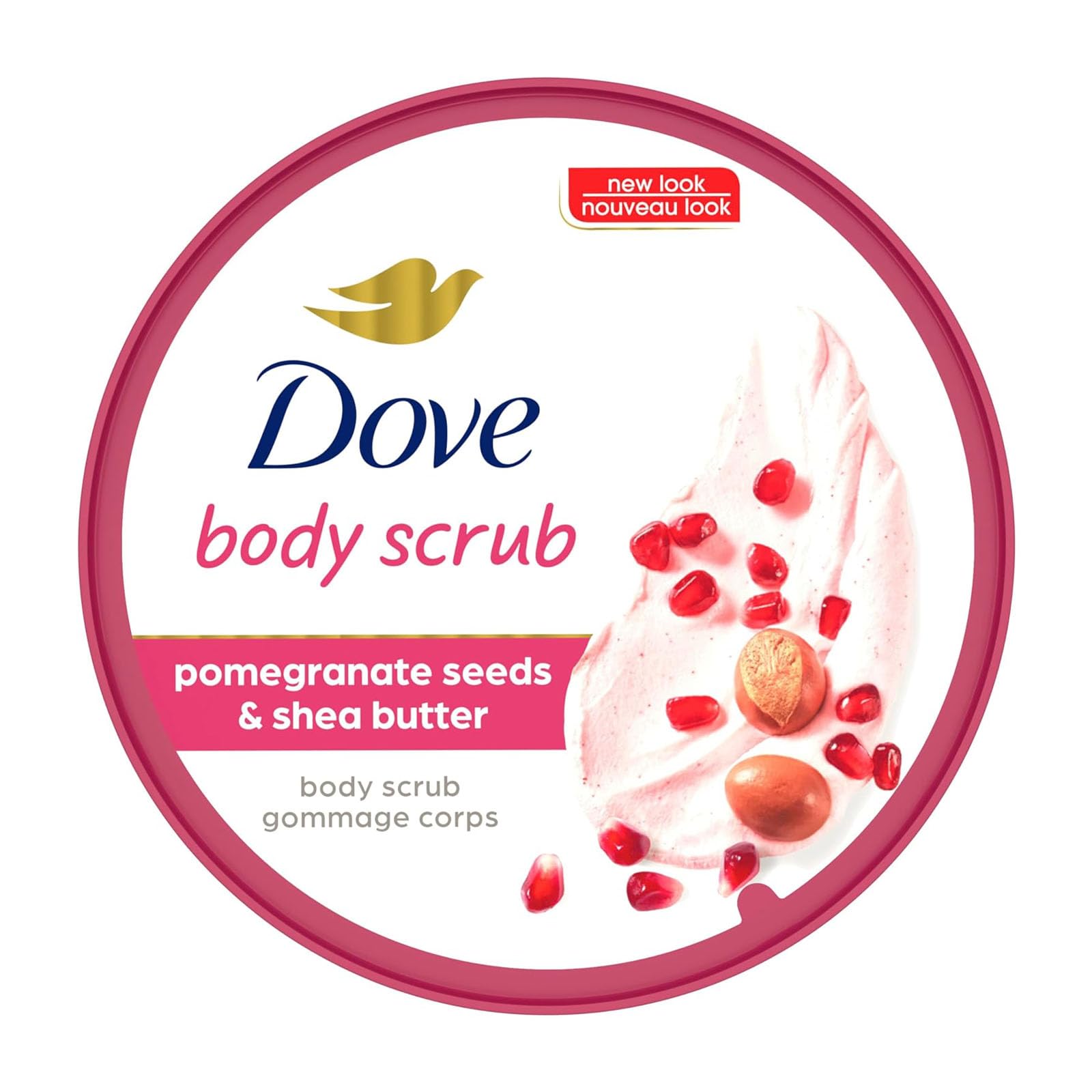 Dove, Exfoliating Body Polish, Pomegranate Seeds and Shea Butter, Exfoliante Corporal, Granada y Manteca de Karité, Piel Suave y Sedosa, Sin Sulfatos, 298 gramos