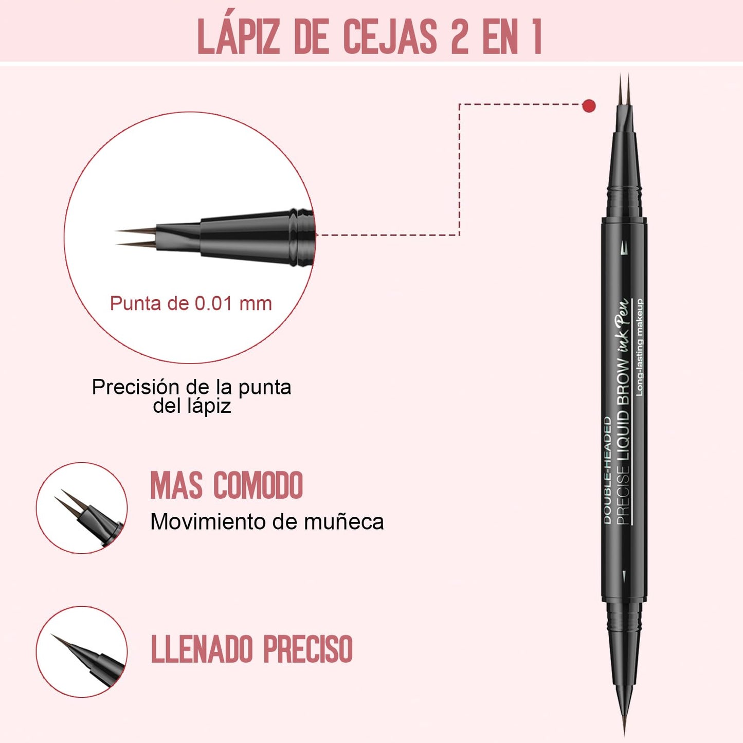 LEKOU Liquid Eyebrow Pen, 2 en 1 Dual-Ended Eyebrow Pencil, Lapiz de Cejas Larga Duracion 3D Waterproof, Plumín de Cejas Microblading para Delineador Cejas Natural (Marrón Claro)