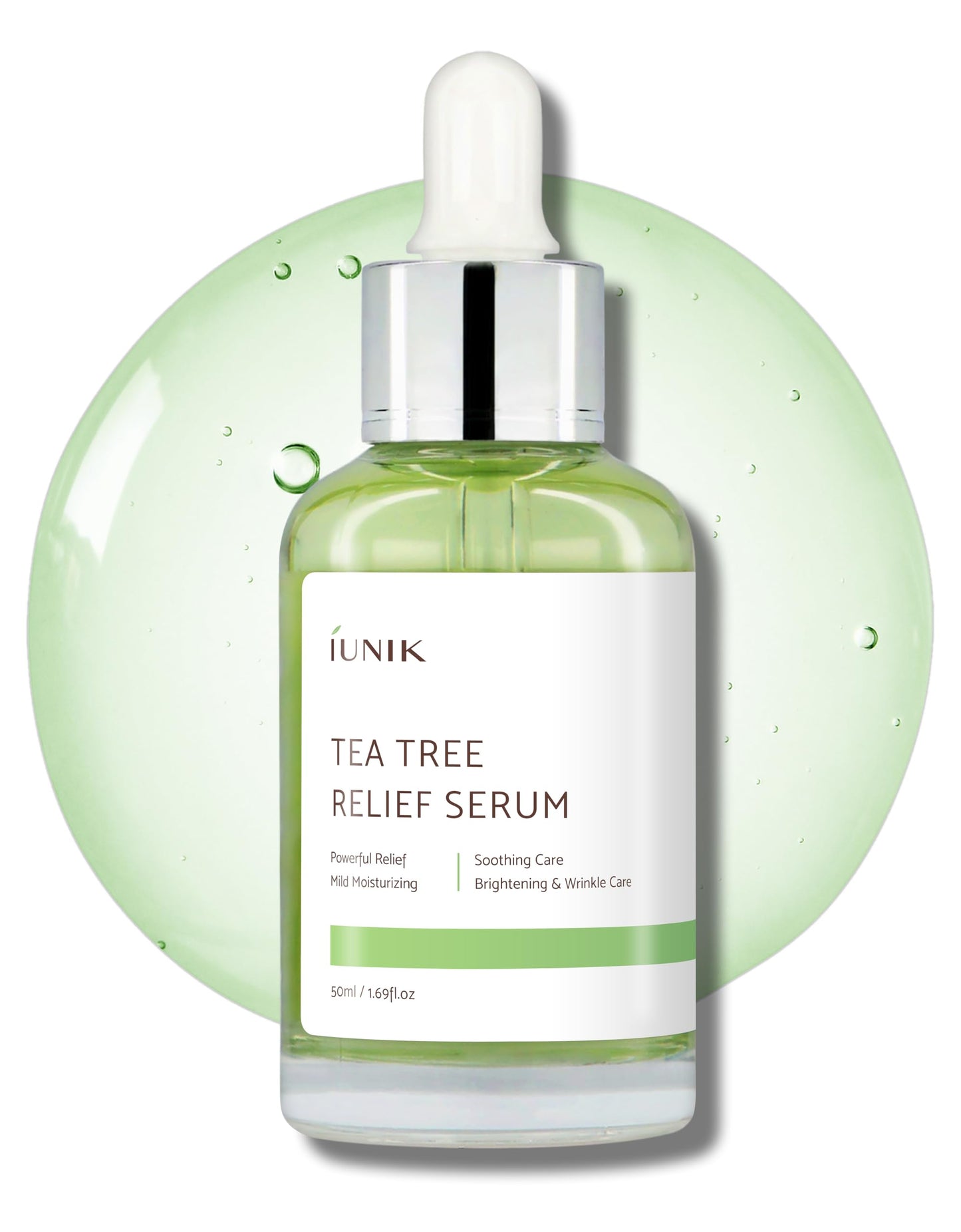 IUNIK Suero facial natural para alivio del árbol de té, 1.69 onzas líquidas, piel transparente, suero vegano, propenso al acné, piel sensible a la rosácea, imperfecciones, ingredientes a base de plantas, árbol de té, 67% centella asiática, certificado veg