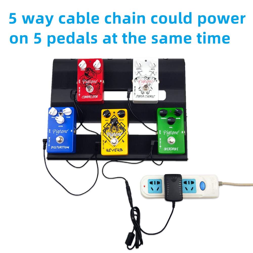 Adaptador de Suministro de Energía Pigtone 9V DC 1A Negro con Cables de Cadena Tipo Margarita para Pedales de Efecto de Guitarra