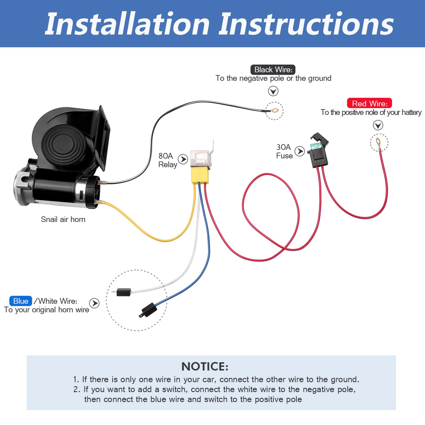 HK Bocina de aire de tren con compresor, 12 V 150 dB, bocina eléctrica de caracol con relé automotriz y arnés de cableado para cualquier vehículo de 12 V, camión, motocicleta, color negro