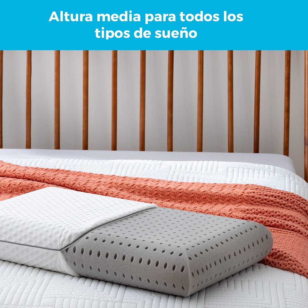 Linenspa - Almohada de Memory Foam con Carbón de Bambú - Hipoalergénica - Funda Lavable - Diseño Ventilado y Antibacterial - Ideal para Dormir de Lado, Boca Arriba o Boca Abajo - Tamaño Estándar