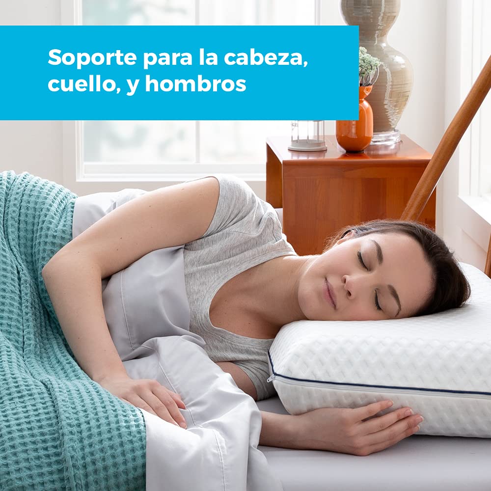 Linenspa - Almohada de Memory Foam con Gel Refrescante - Hipoalergénica - Funda Lavable - Diseño Ventilado y Antibacterial - Ideal para Dormir de Lado, Boca Arriba o Boca Abajo - Tamaño Queen