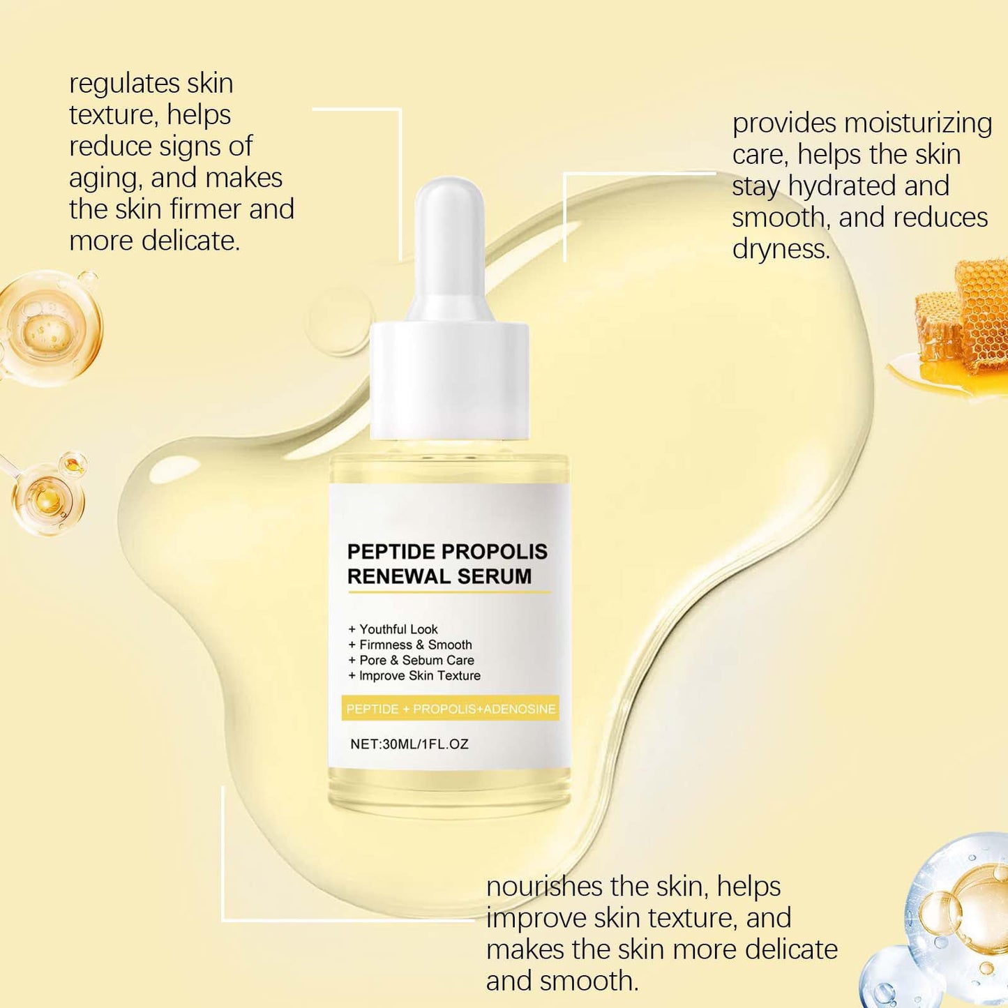 Peptide Propolis Serum,Peptide Propolis Serum Wrinkles Fine Lines Aging Skin, Anti-Aging Face Serum with Peptide Threads to Minimize Wrinkles and Improve Firmness (2PCS)