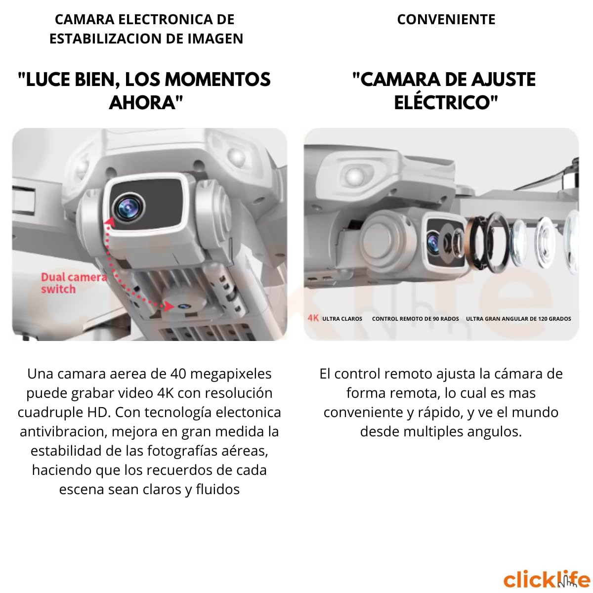 Clicklife - Drone 4k 2 Cámaras Wifi Gps Fpv Control Remoto Profesional