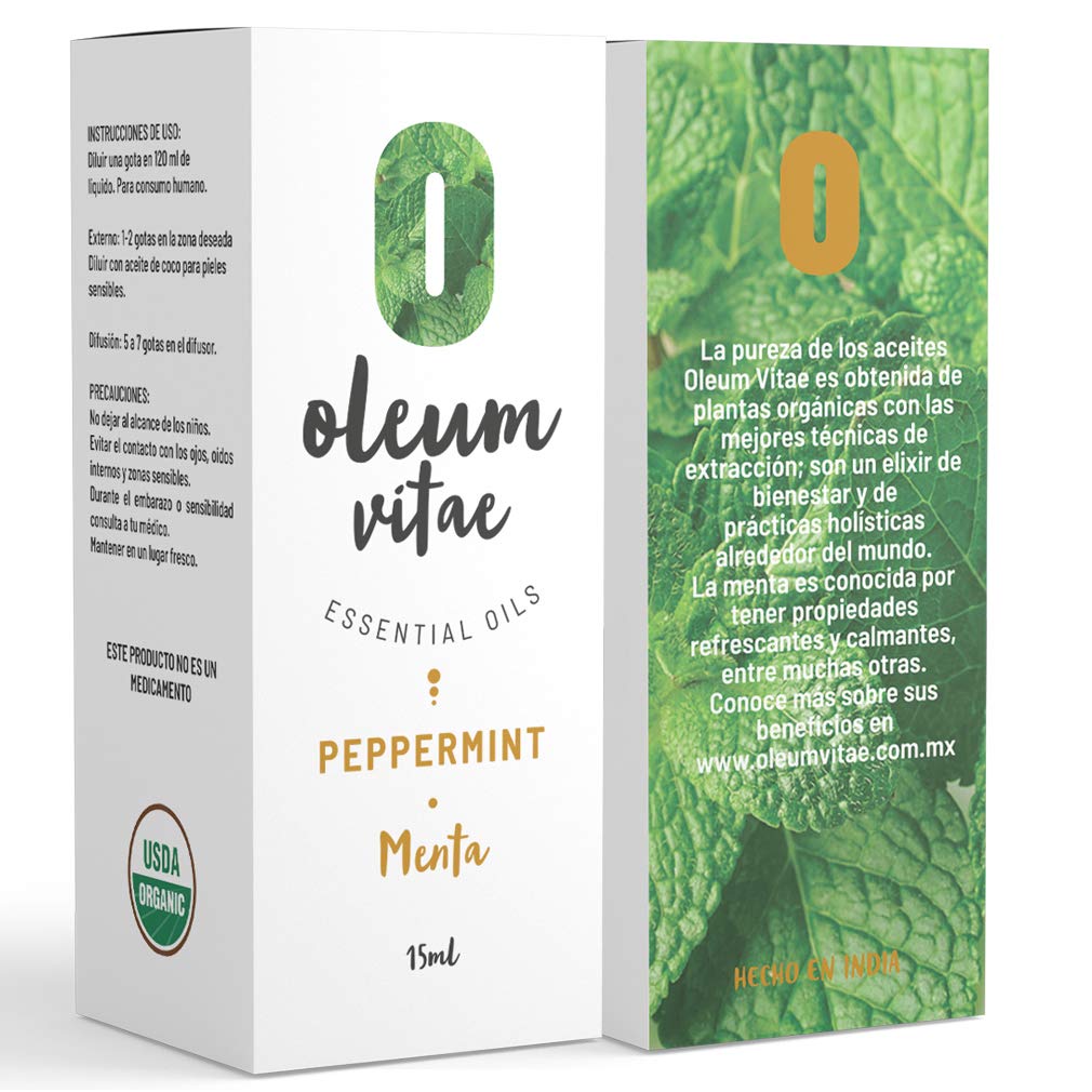 Aceite Esencial OLEUM VITAE Menta 100% Puro y Orgánico Certificado USDA ORGANIC 15ml